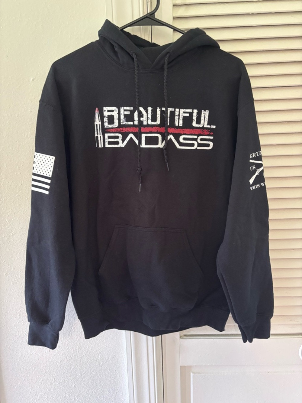Grunt Style Black "Beautiful Badass" Graphic Hoodie with White & Red Accents